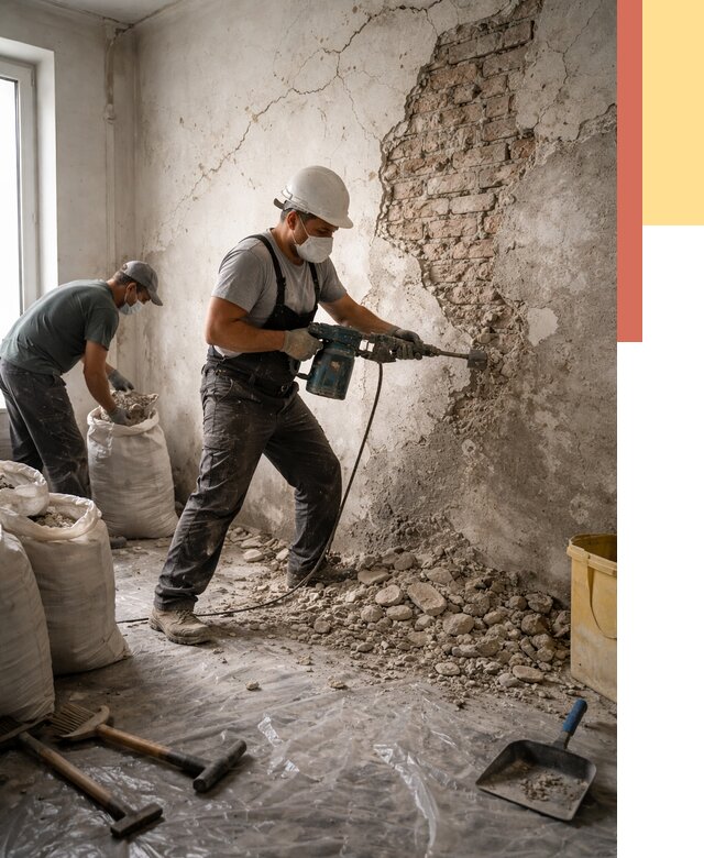 Демонтаж штукатурки со стен в Элисте от 7456 руб/м² — быстро и недорого | ОТДЕЛОЧНИК-Элс