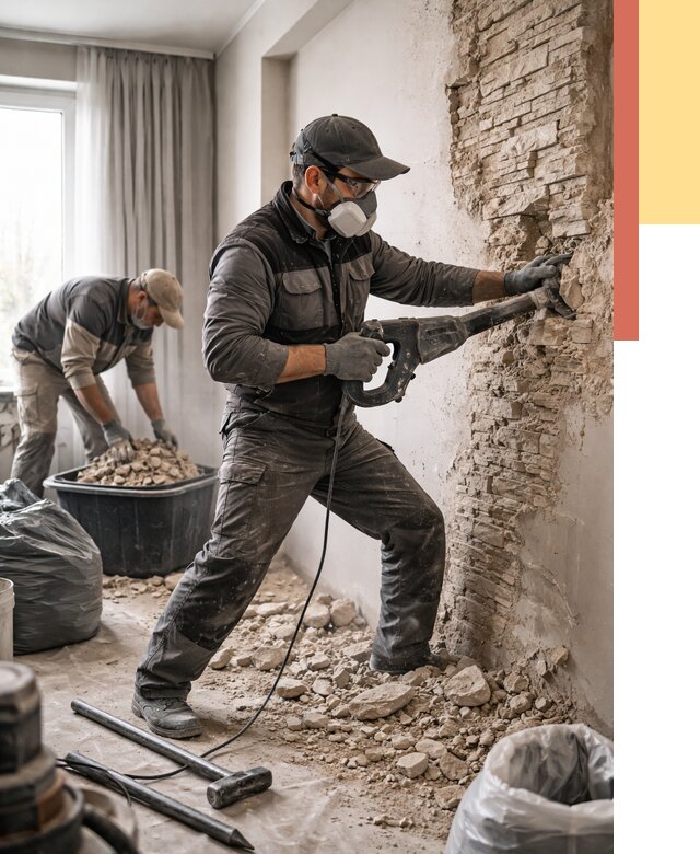 Демонтаж декоративного камня в Элисте от 1502 руб/м² — быстро и недорого | ОТДЕЛОЧНИК-Элс