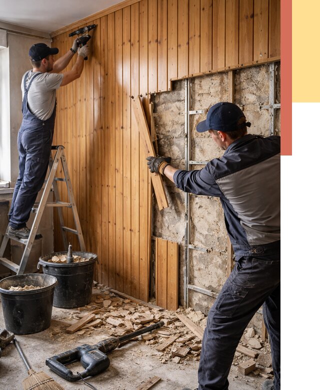 Демонтаж вагонки со стен в Элисте от 1502 руб. — снятие, удаление, срочно | ОТДЕЛОЧНИК-Элс