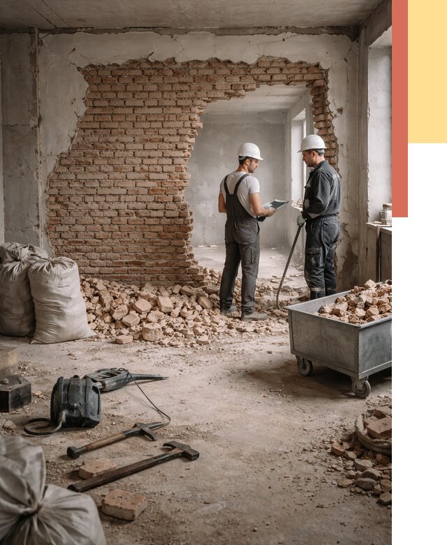 Демонтаж кирпичных стен в Элисте от 4350 руб. — быстро, недорого, под ключ | ОТДЕЛОЧНИК-Элс