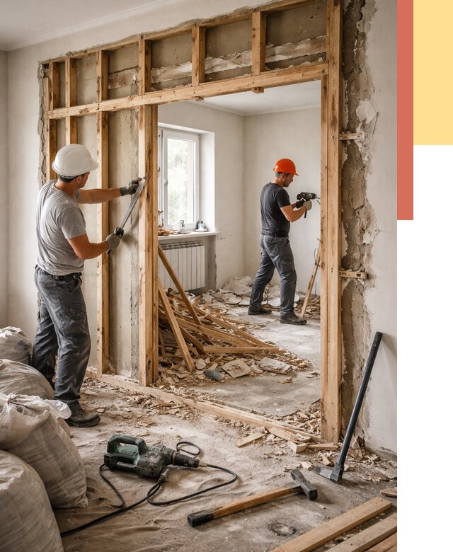 Демонтаж деревянных перегородок в Элисте от 3314 руб. — быстро и недорого | ОТДЕЛОЧНИК-Элс