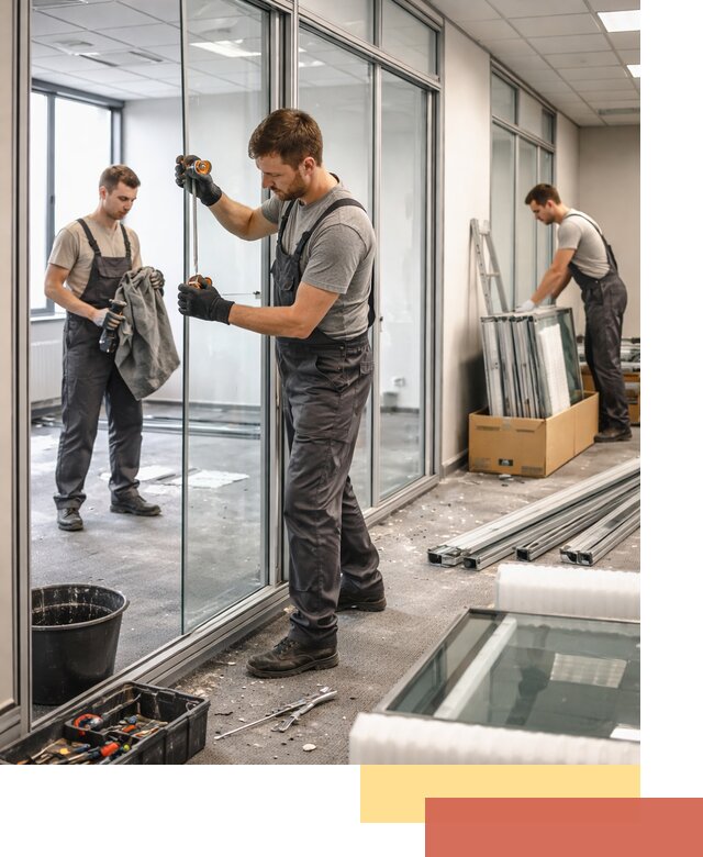 Демонтаж стеклянных перегородок в Элисте быстро и безопасно