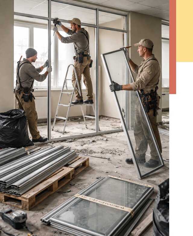 Демонтаж алюминиевых перегородок в Элисте от 4350 руб. — быстро и недорого | ОТДЕЛОЧНИК-Элс