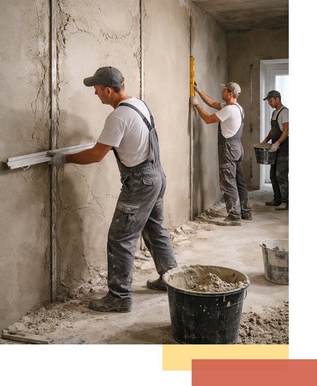 Штукатурка стен по маякам в Элисте — точная и ровная поверхность