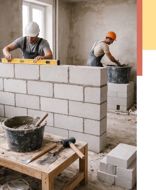 Кладка перегородок из газобетона в Элисте от 3314 руб. под ключ | ОТДЕЛОЧНИК-Элс