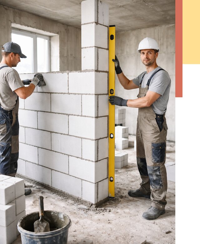 Кладка перегородок из пеноблока в Элисте от 1864 руб. под ключ | ОТДЕЛОЧНИК-Элс