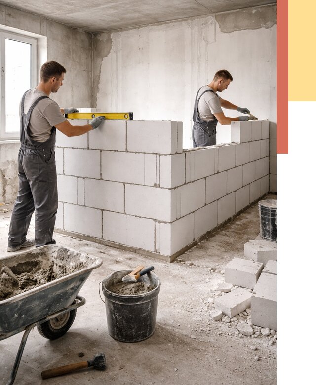 Кладка перегородок из ПГП в Элисте от 2589 руб./м2 — монтаж и возведение под ключ | ОТДЕЛОЧНИК-Элс