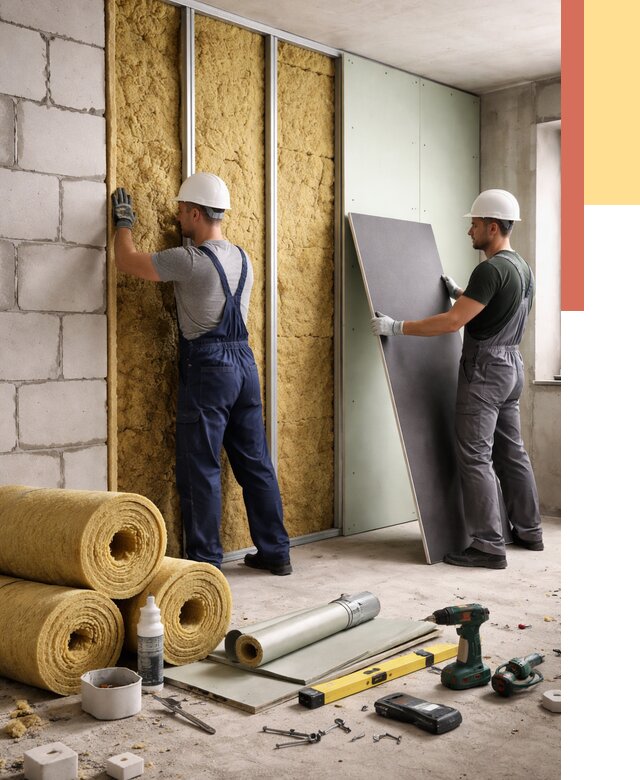 Шумоизоляция перегородок из блоков в Элисте от 1916 руб./м² — быстро и недорого | ОТДЕЛОЧНИК-Элс