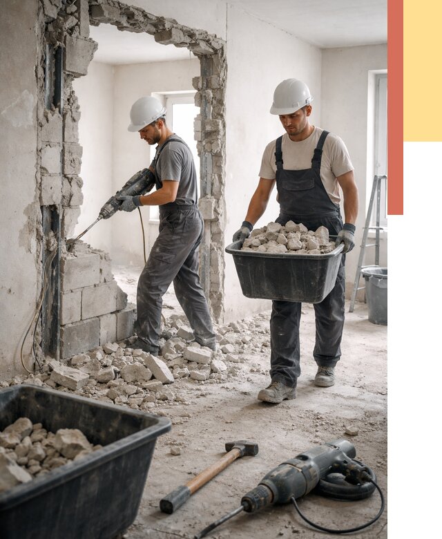 Демонтаж блоковых перегородок в Элисте от 3884 руб. — быстро и недорого | ОТДЕЛОЧНИК-Элс