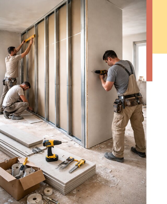 Монтаж однослойной перегородки из гипсокартона в Элисте от 673 руб. | ОТДЕЛОЧНИК-Элс