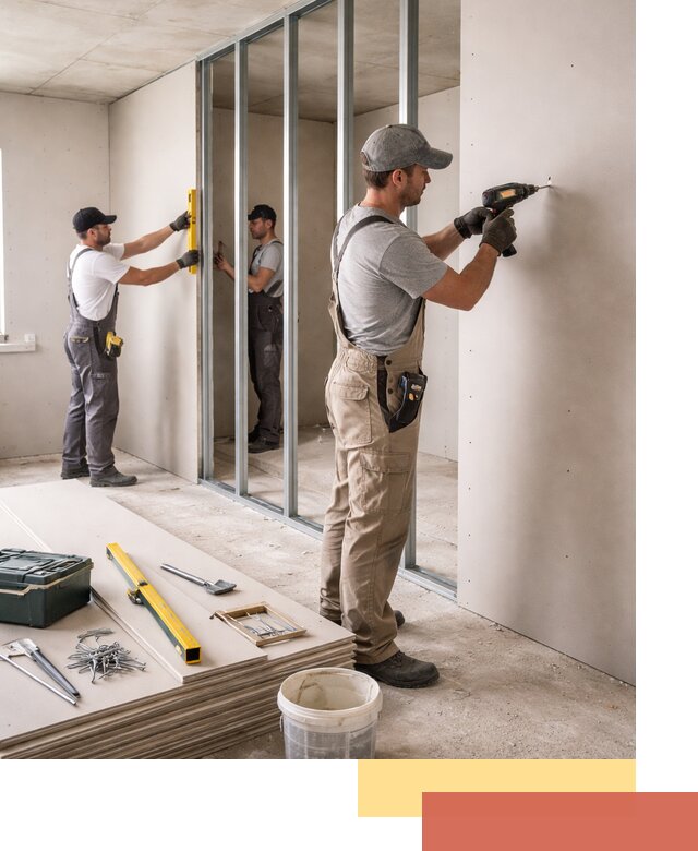 Однослойная перегородка из гипсокартона в Элисте под ключ, монтаж и отделка