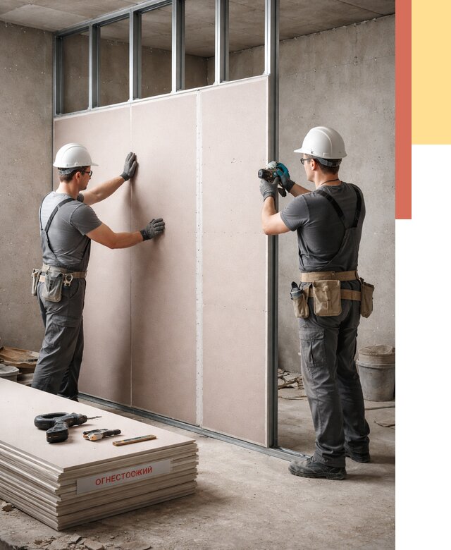Перегородка из огнестойкого гипсокартона в Элисте от 1916 руб. под ключ | ОТДЕЛОЧНИК-Элс