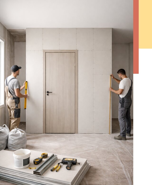 Перегородка из гипсокартона с дверью в Элисте от 4660 руб. под ключ | ОТДЕЛОЧНИК-Элс