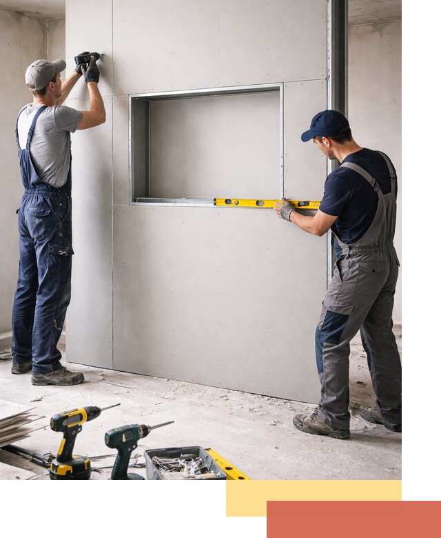 Перегородка из гипсокартона с нишей под декор в Элисте