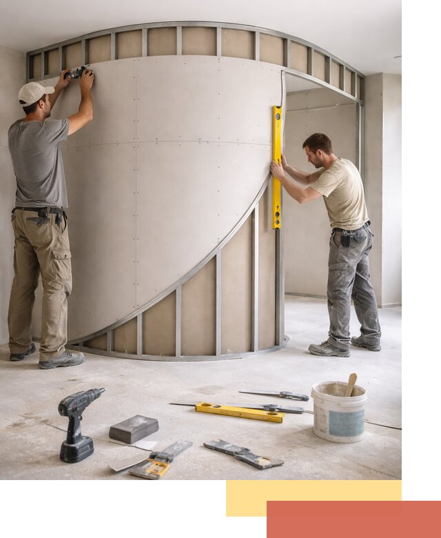 Радиусная перегородка из гипсокартона в Элисте под ключ