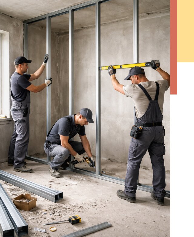 Монтаж каркаса перегородки из профиля в Элисте от 777 руб. | ОТДЕЛОЧНИК-Элс