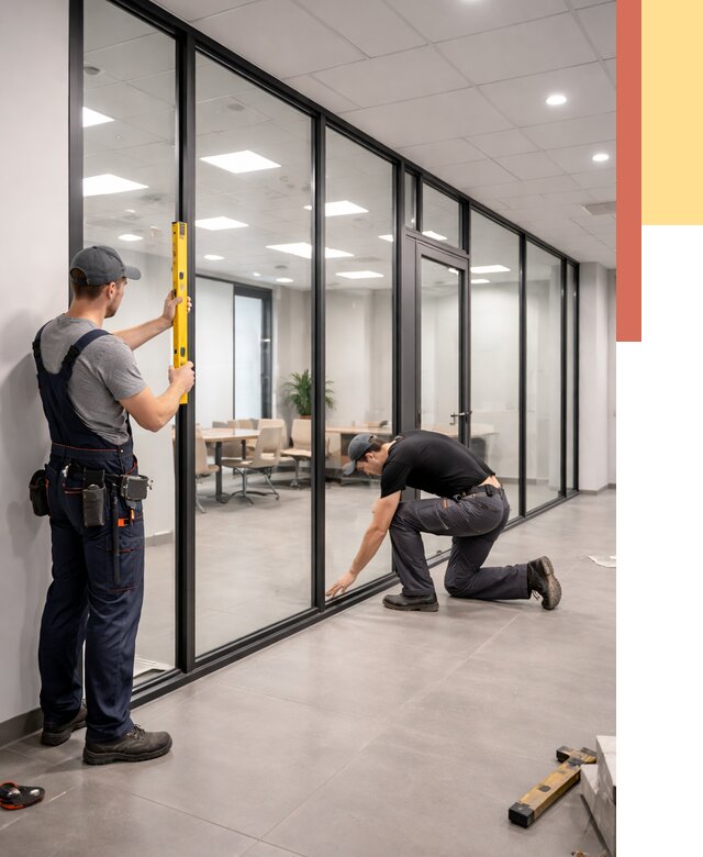 Каркасные стеклянные перегородки в Элисте под ключ от 9528 руб. | ОТДЕЛОЧНИК-Элс