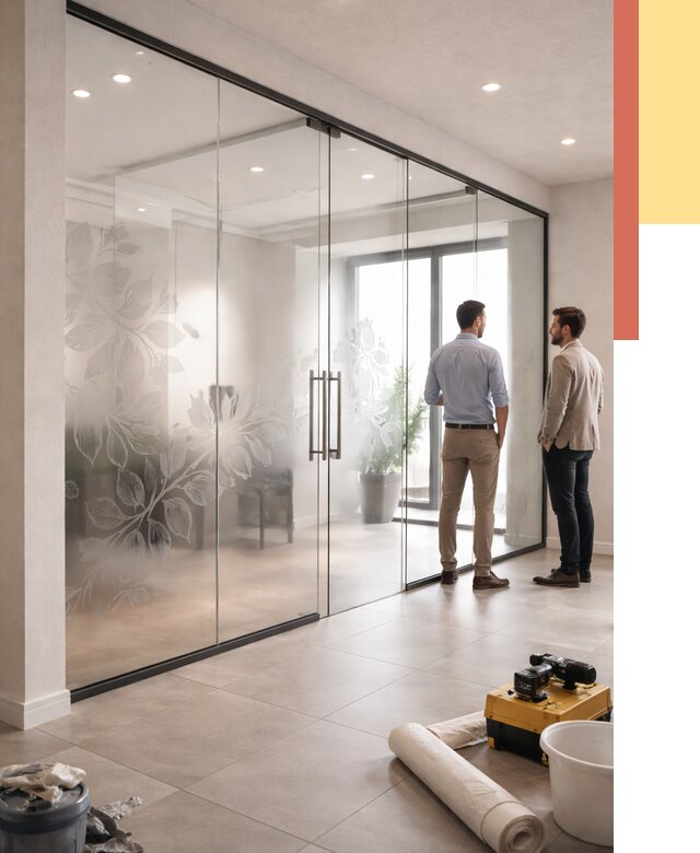 Стеклянные перегородки с рисунком в Элисте от 12945 руб. монтаж и нанесение | ОТДЕЛОЧНИК-Элс