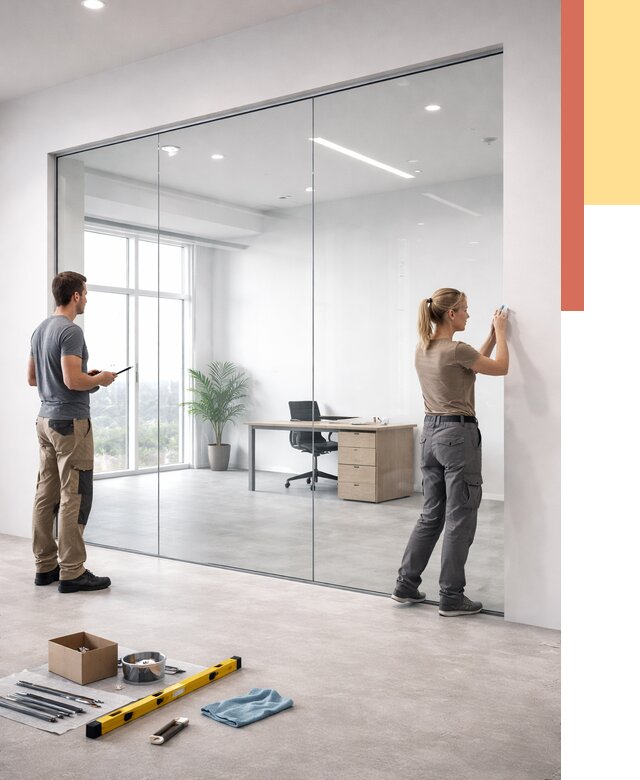 Перегородки из закаленного стекла в Элисте от 9838 руб. под ключ | ОТДЕЛОЧНИК-Элс