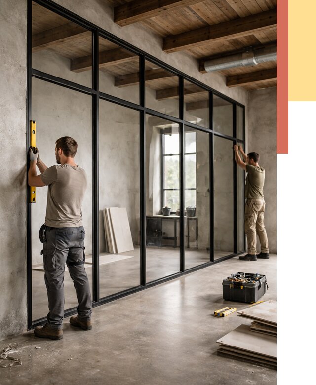 Стеклянные перегородки лофт в Элисте от 10874 руб. под ключ | ОТДЕЛОЧНИК-Элс