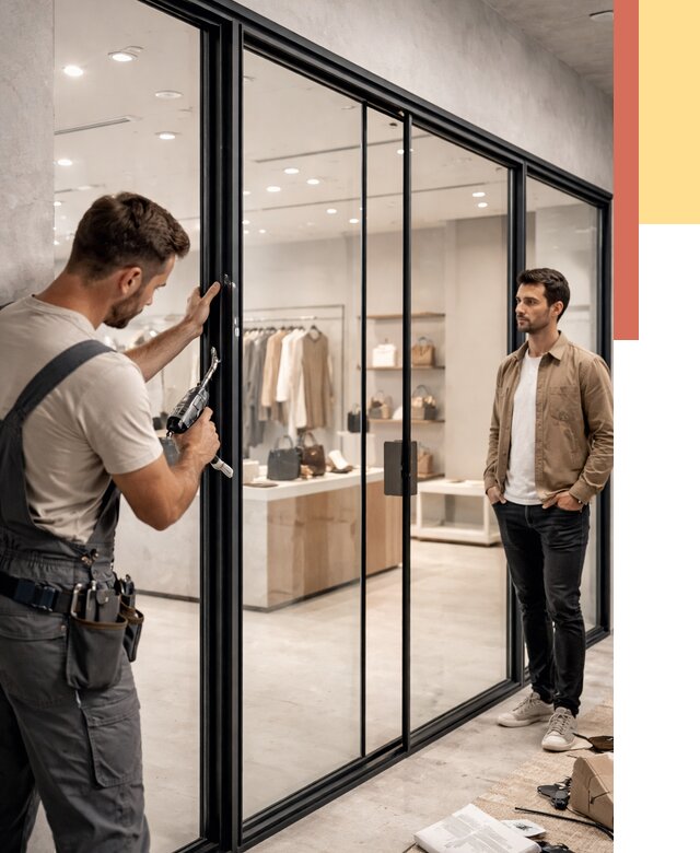 Стеклянные перегородки для магазинов в Элисте от 8492 руб. под ключ | ОТДЕЛОЧНИК-Элс