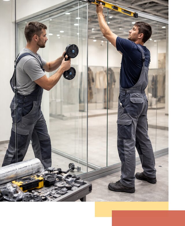 Стеклянные перегородки для магазинов в Элисте — монтаж и установка