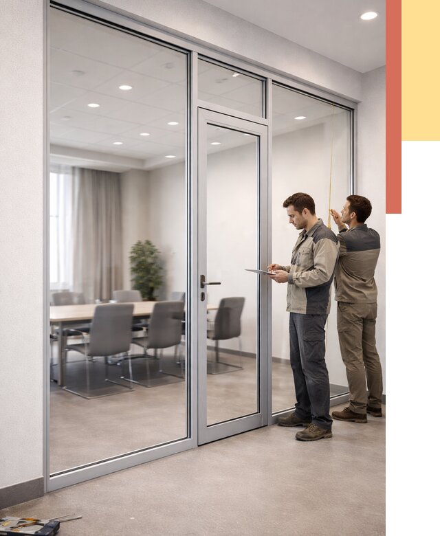 Установка и монтаж алюминиевых перегородок со стеклом в Элисте от 8492 руб. | ОТДЕЛОЧНИК-Элс