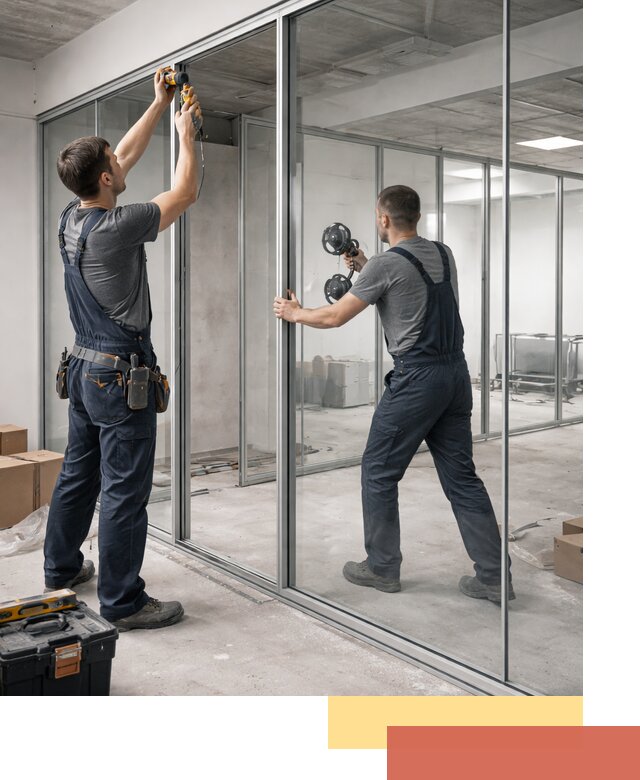 Алюминиевые перегородки со стеклом в Элисте — изготовление и монтаж