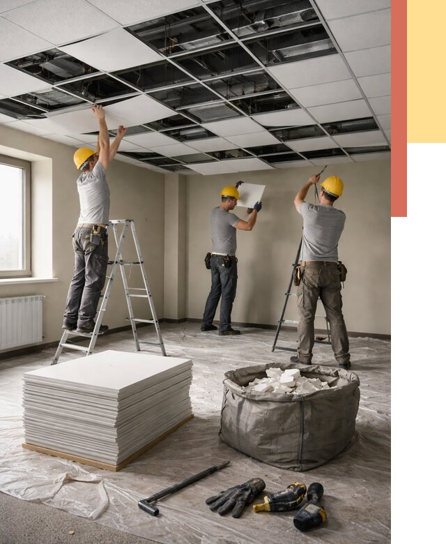 Демонтаж потолка Армстронг в Элисте от 4660 руб. быстро и недорого | ОТДЕЛОЧНИК-Элс