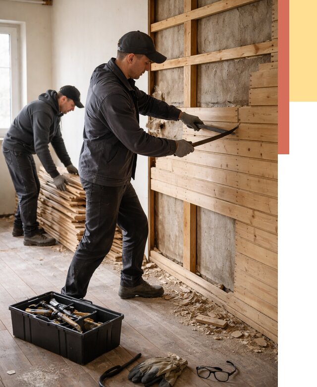 Демонтаж вагонки в Элисте от 3935 руб/м2 — быстро и недорого | ОТДЕЛОЧНИК-Элс