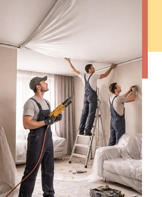 Установка натяжного потолка в Элисте от 4660 руб. | Быстро и недорого — ОТДЕЛОЧНИК-Элс