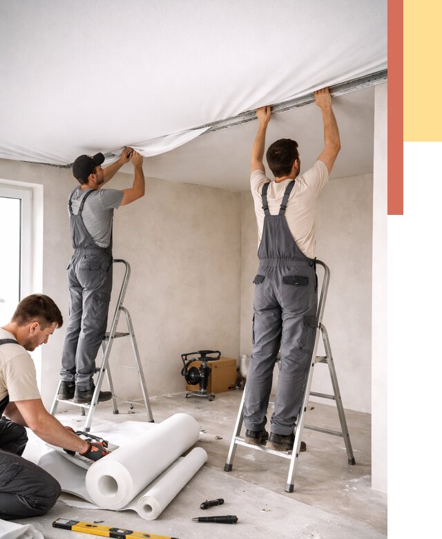 Монтаж тканевого натяжного потолка в Элисте от 3625 руб. под ключ | ОТДЕЛОЧНИК-Элс