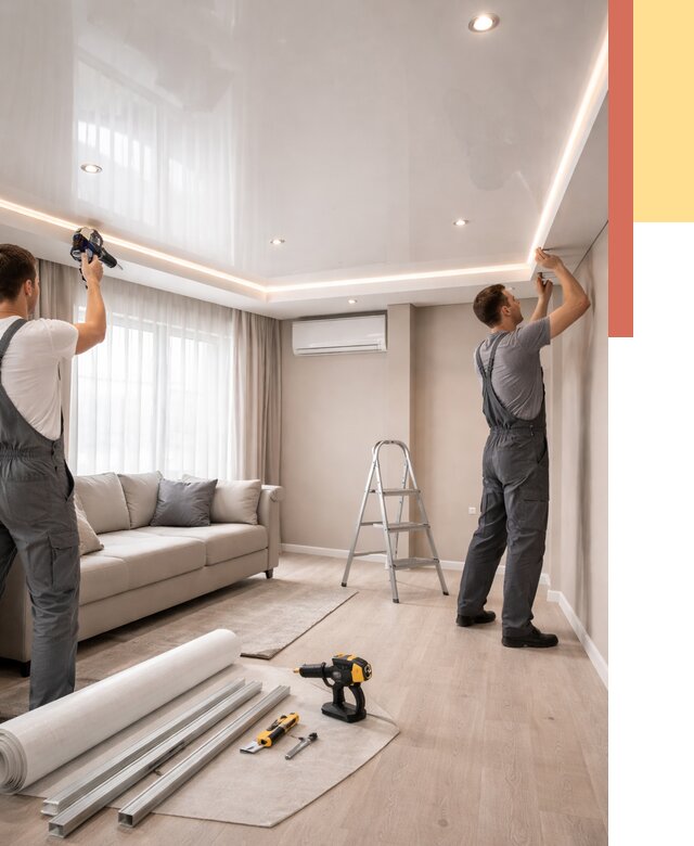 Монтаж глянцевого натяжного потолка в Элисте от 777 руб. под ключ | ОТДЕЛОЧНИК-Элс