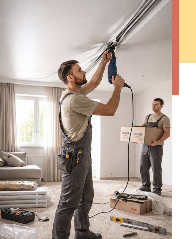 Монтаж сатинового натяжного потолка в Элисте от 3625 руб. | Быстро, недорого — ОТДЕЛОЧНИК-Элс