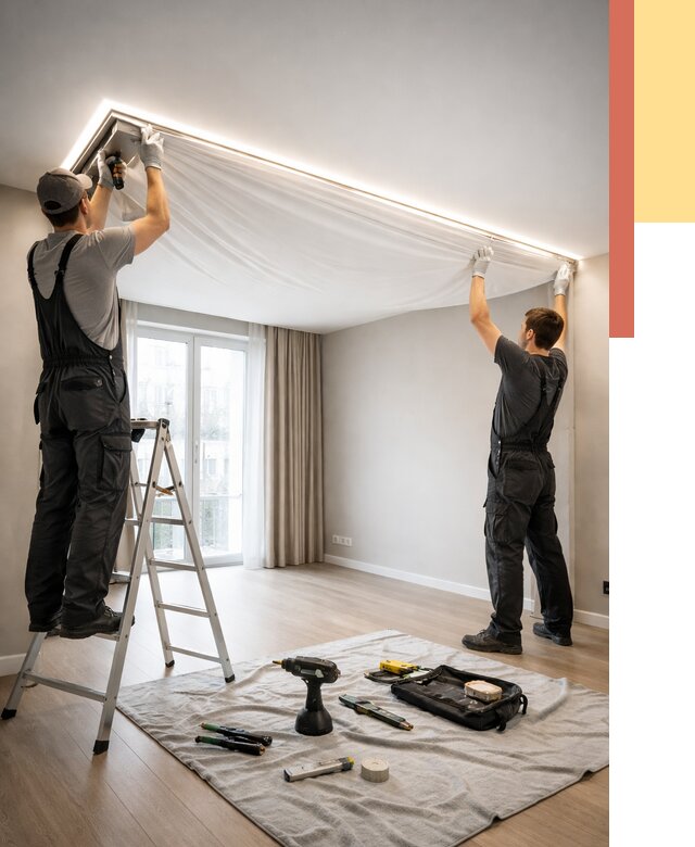 Монтаж парящего натяжного потолка в Элисте от 4660 руб. быстро и недорого | ОТДЕЛОЧНИК-Элс