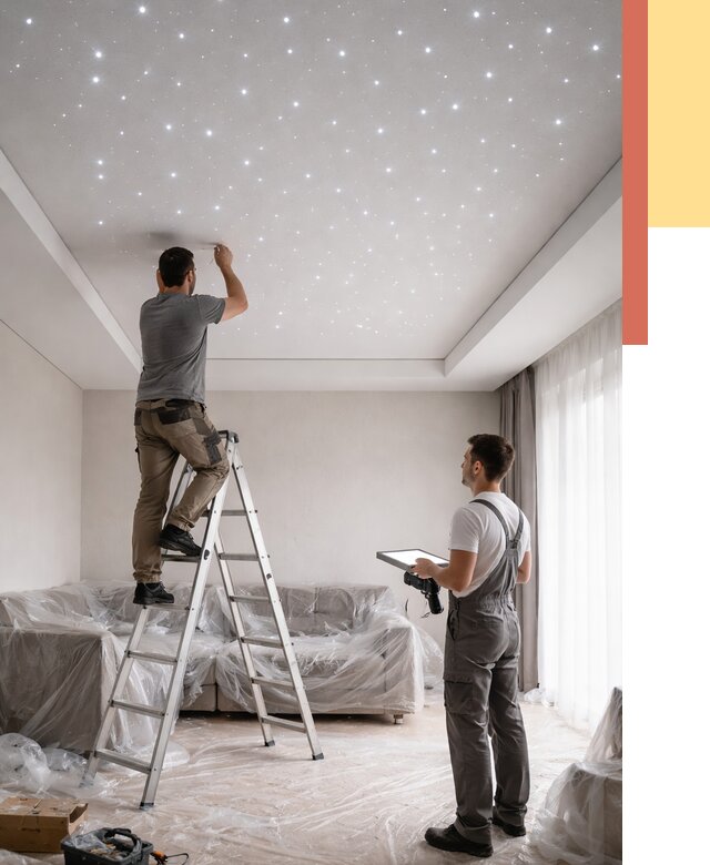 Монтаж натяжного потолка «звездное небо» в Элисте от 6731 руб. | ОТДЕЛОЧНИК-Элс