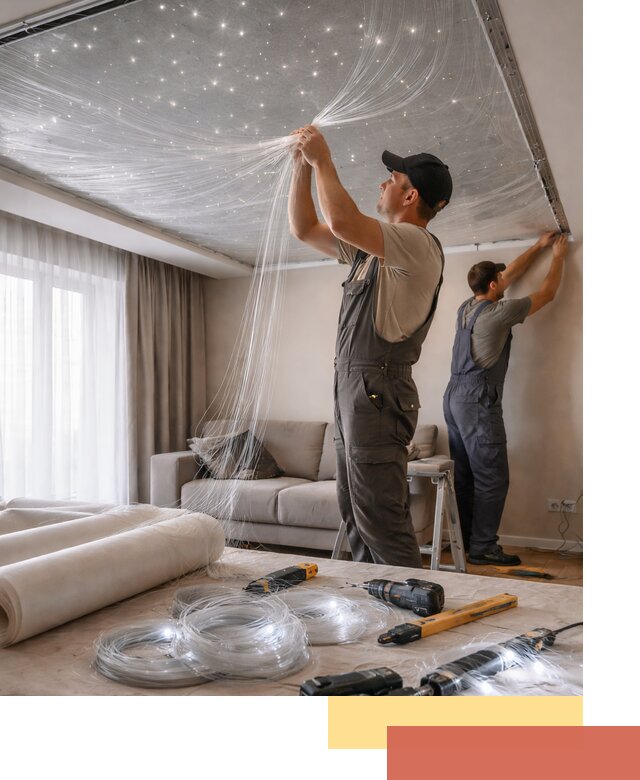 Монтаж натяжного потолка «Звездное небо» в Элисте