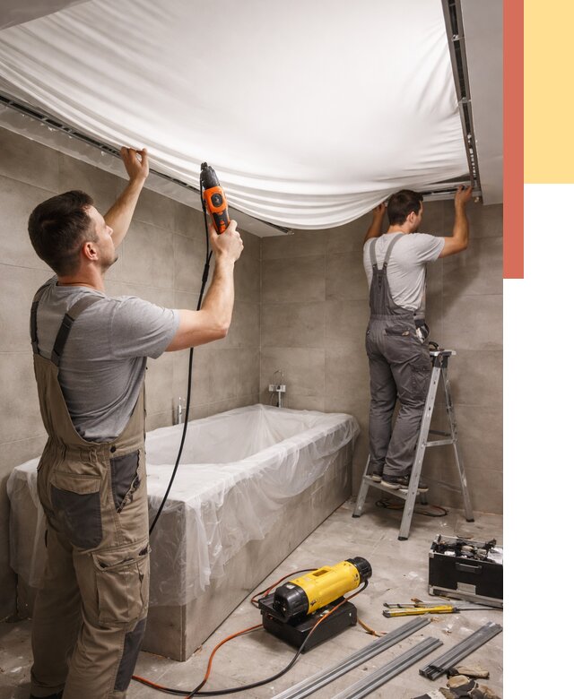 Монтаж натяжного потолка в ванной в Элисте от 1243 руб. под ключ | ОТДЕЛОЧНИК-Элс