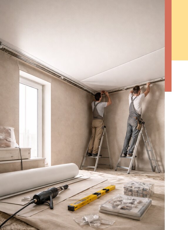 Монтаж натяжного потолка в спальне в Элисте от 3935 руб. под ключ | ОТДЕЛОЧНИК-Элс