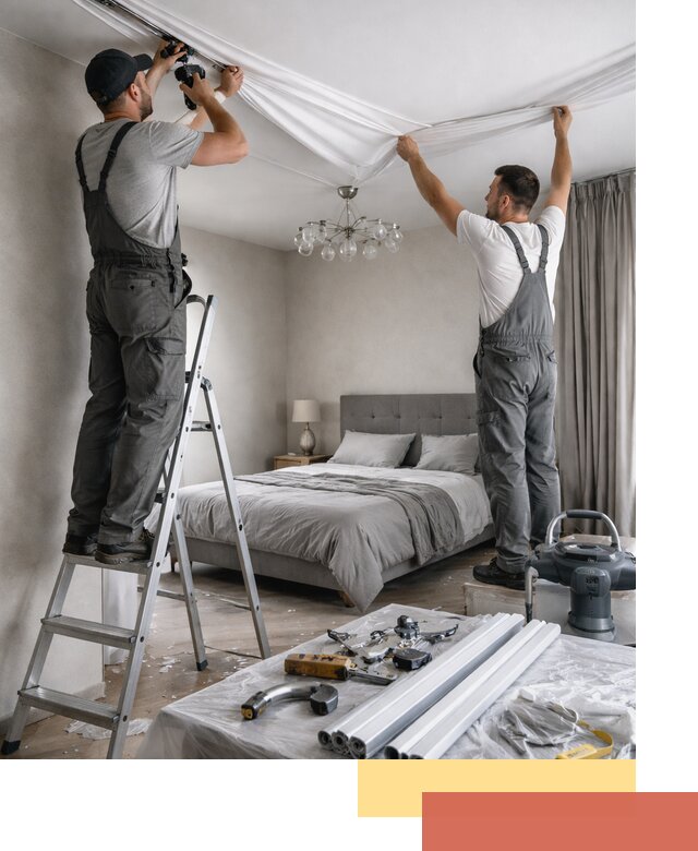 Монтаж натяжного потолка в спальне в Элисте