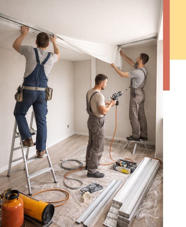 Монтаж натяжного потолка в студии в Элисте от 5696 руб. — быстро и недорого | ОТДЕЛОЧНИК-Элс