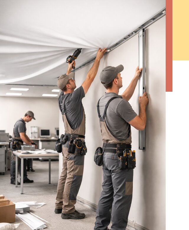 Монтаж натяжного потолка в офисе в Элисте от 466 руб/м² — быстро и недорого | ОТДЕЛОЧНИК-Элс