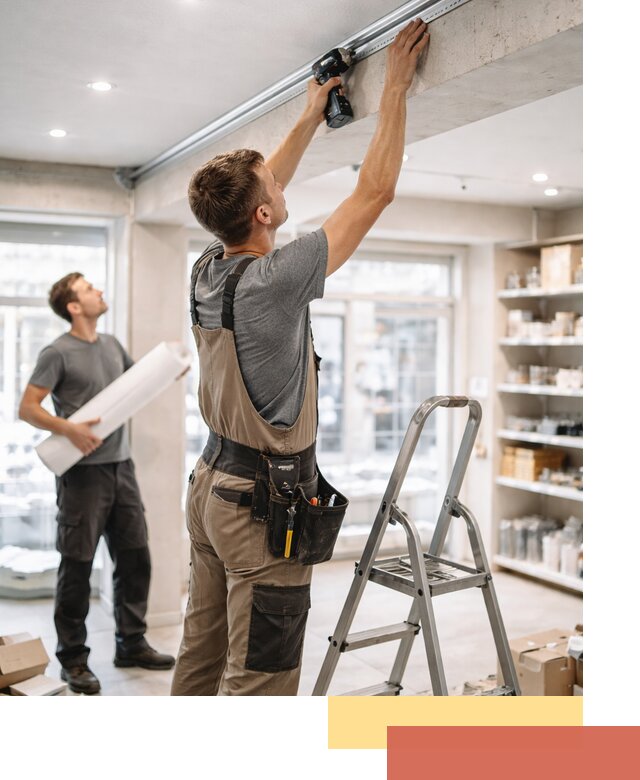 Монтаж натяжных потолков в магазине в Элисте