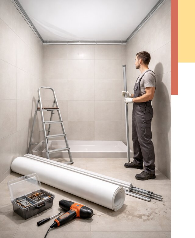 Монтаж натяжного потолка в санузле в Элисте от 1916 руб. — ОТДЕЛОЧНИК-Элс