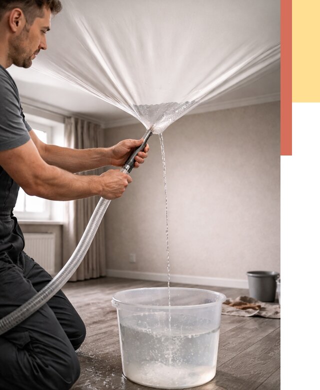 Слив воды с натяжного потолка в Элисте от 2589 руб. быстро и недорого | ОТДЕЛОЧНИК-Элс