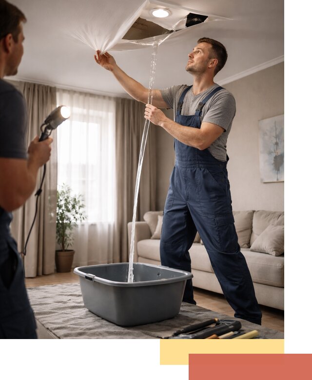 Слив воды с натяжного потолка в Элисте быстро и аккуратно