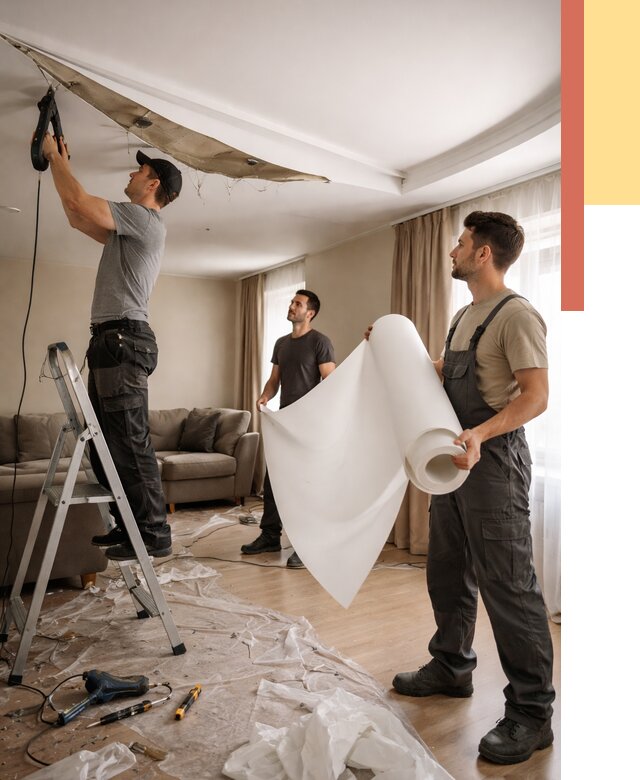 Замена полотна натяжного потолка в Элисте от 9838 руб. быстро и недорого | ОТДЕЛОЧНИК-Элс