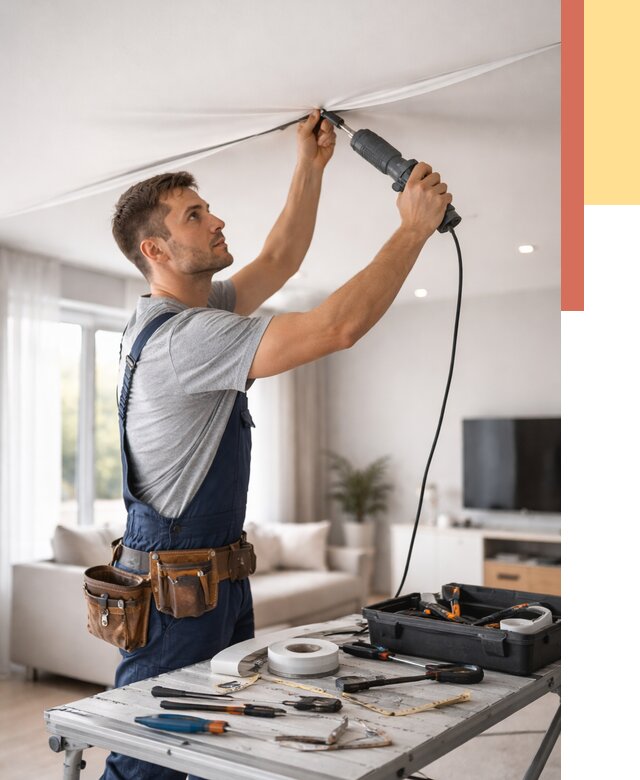 Ремонт натяжных потолков в Элисте от 9838 руб. под ключ — ОТДЕЛОЧНИК-Элс