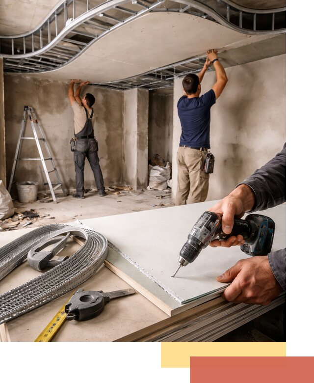 Криволинейный потолок из гипсокартона в Элисте — монтаж и отделка