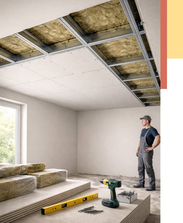 Звукоизоляция потолка ГКЛ в Элисте от 984 руб. — монтаж под ключ | ОТДЕЛОЧНИК-Элс